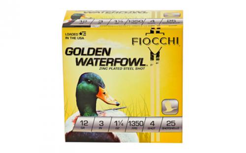 Fiocchi Ammunition Golden Waterfowl, 12 Gauge, 3, #4, Steel Shot, 25 Round Box 123SGW4