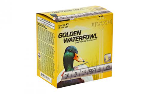 Fiocchi Ammunition Golden Waterfowl, 12 Gauge, 3", #4, Steel Shot, 25 Round Box 123SGW4