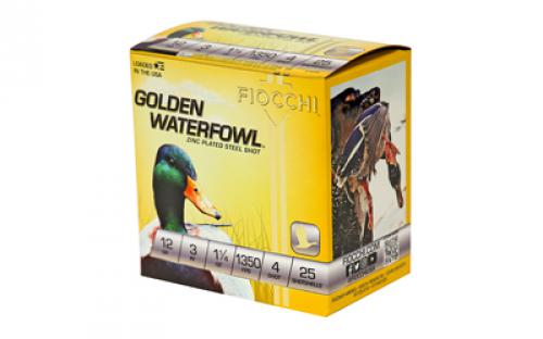 Fiocchi Ammunition Golden Waterfowl, 12 Gauge, 3", #4, Steel Shot, 25 Round Box 123SGW4