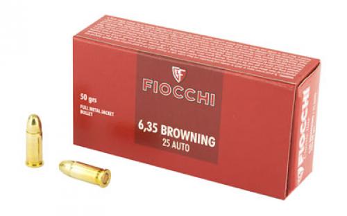 Fiocchi Ammunition Centerfire Pistol, 25ACP, 50 Grain, Full Metal Jacket, 50 Round Box 25AP