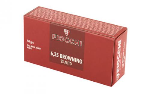 Fiocchi Ammunition Centerfire Pistol, 25ACP, 50 Grain, Full Metal Jacket, 50 Round Box 25AP