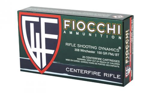 Fiocchi Ammunition Rifle, 308WIN, 150 Grain, Full Metal Jacket Boat Tail, 20 Round Box 308A