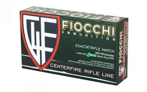 Fiocchi Ammunition Rifle, 308WIN, 175 Grain, Hollow Point Boat Tail Match King, 20 Round Box 308MKD