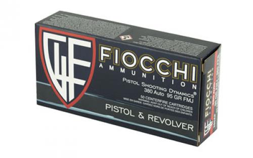 Fiocchi Ammunition Centerfire Pistol, 380ACP, 95 Grain, FullMetal Jacket, 50 Round Box 380AP