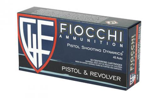 Fiocchi Ammunition Centerfire Pistol, 45ACP, 230 Grain, Full Metal Jacket, 50 Round Box 45A500