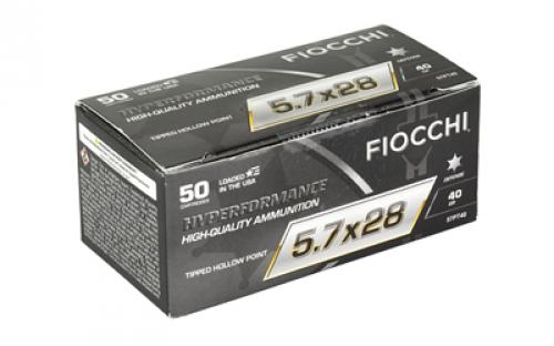 Fiocchi Ammunition Hyperformance, 5.7X28MM, 40Gr, Tipped Hollow Point, 50 Round Box 57PT40