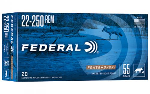 Federal PowerShok, 22-250, 55 Grain, Soft Point, 20 Round Box 22250A