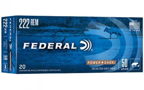 Federal PowerShok, 222REM, 50 Grain, Soft Point, 20 Round Box 222A