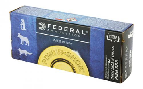 Federal PowerShok, 222REM, 50 Grain, Soft Point, 20 Round Box 222A