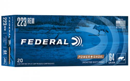 Federal PowerShok, 223REM, 64 Grain, Soft Point, 20 Round Box 223L