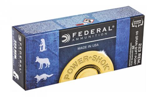 Federal PowerShok, 223REM, 64 Grain, Soft Point, 20 Round Box 223L