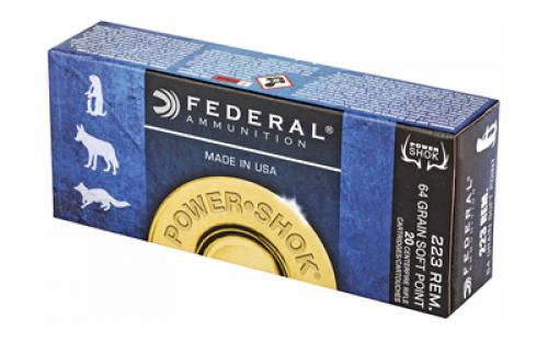 Federal PowerShok, 223REM, 64 Grain, Soft Point, 20 Round Box 223L