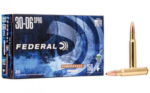 Federal PowerShok, 30-06, 150 Grain, Copper, Lead Free, 20 Round Box, California Certified Nonlead Ammunition 3006150LFA