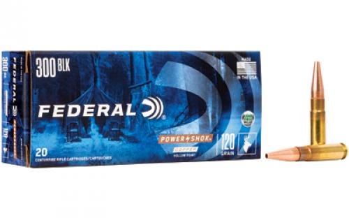 Federal PowerShok, 300 Blackout, 120 Grain, Copper Soft Point, 20 Round Box, California Certified Nonlead Ammunition 300BLK120LFA