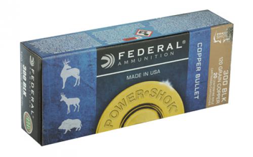 Federal PowerShok, 300 Blackout, 120 Grain, Copper Soft Point, 20 Round Box, California Certified Nonlead Ammunition 300BLK120LFA