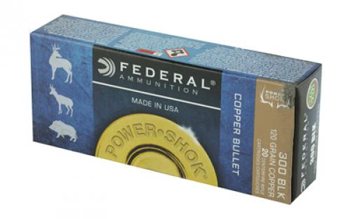 Federal PowerShok, 300 Blackout, 120 Grain, Copper Soft Point, 20 Round Box, California Certified Nonlead Ammunition 300BLK120LFA