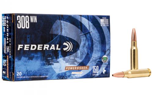 Federal PowerShok, 308 Win, 150 Grain, Copper, Lead Free, 20 Round Box, California Certified Nonlead Ammunition 308150LFA