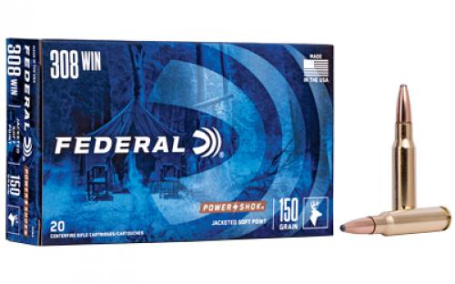 Federal PowerShok, 308WIN, 150 Grain, Soft Point, 20 Round Box 308A