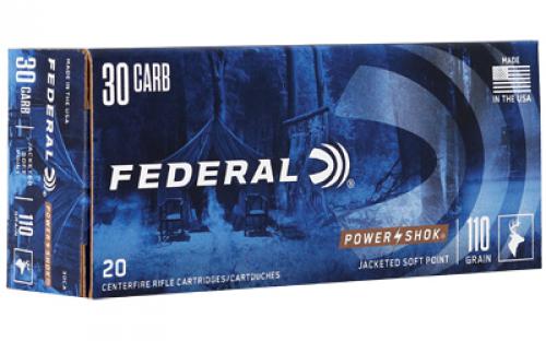 Federal PowerShok, 30 Carbine, 110 Grain, Soft Point, Round Nose, 20 Round Box 30CA