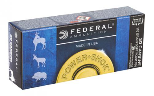 Federal PowerShok, 30 Carbine, 110 Grain, Soft Point, Round Nose, 20 Round Box 30CA