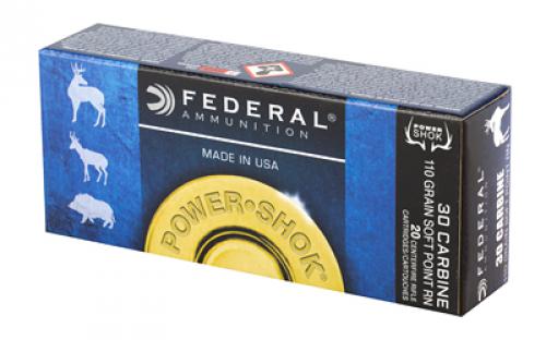 Federal PowerShok, 30 Carbine, 110 Grain, Soft Point, Round Nose, 20 Round Box 30CA