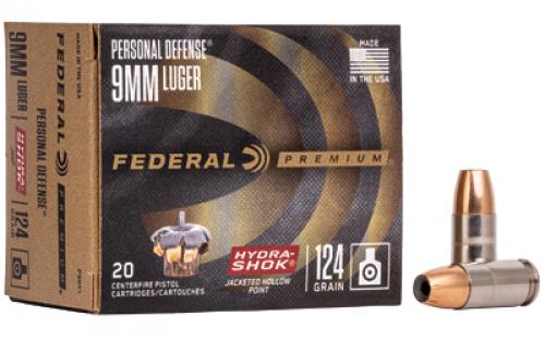 Federal Hydra-Shok, 9MM, 124 Grain, Hollow Point, 20 Round Box P9HS1