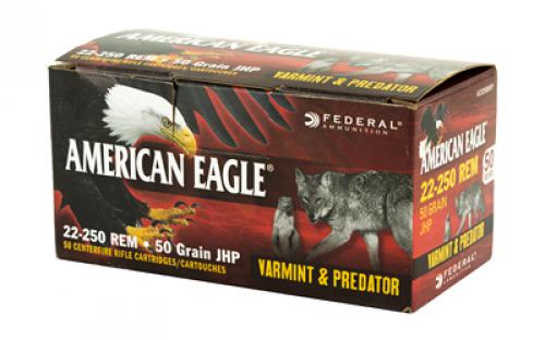 Federal American Eagle Varmint & Predator, 22-250, 50 Grain, Jacketed Hollow Point, 50 Round Box AE2225050VP