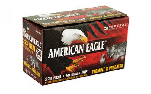 Federal American Eagle Varmint & Predator, 223 Rem, 50 Grain, Jacketed Hollow Point, 50 Round Box AE22350VP