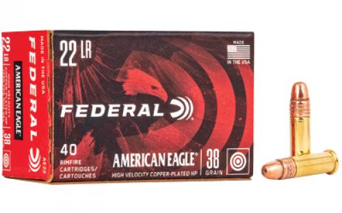 Federal American Eagle, 22LR, 38 Grain, Hollow Point Copper Plated, High Velocity, 40 Round Box AE22