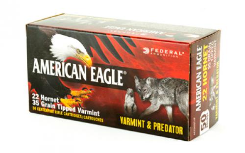 Federal American Eagle Varmint & Predator, 22 Hornet, 35 Grain, Tipped Varmint, 50 Round Box AE22H35TVP