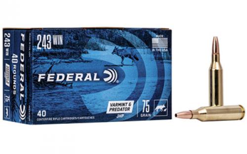 Federal American Eagle Varmint & Predator, 243 Win, 75 Grain, Jacketed Hollow Point, 40 Round Box AE24375VP