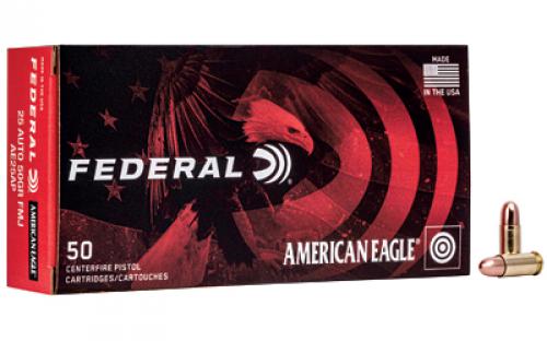 Federal American Eagle, 25ACP, 50 Grain, Full Metal Jacket, 50 Round Box AE25AP