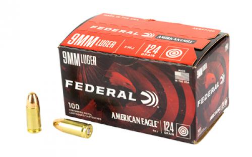 Federal American Eagle, 9MM, 124 Grain, Full Metal Jacket, 100 Round Box AE9AP100