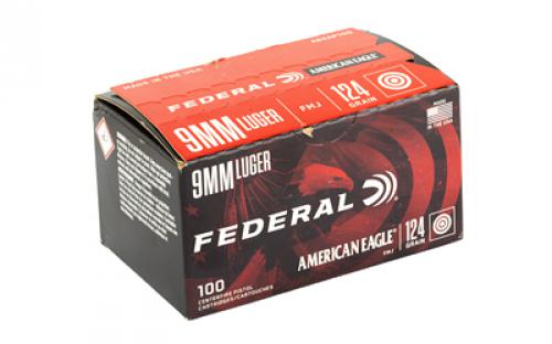 Federal American Eagle, 9MM, 124 Grain, Full Metal Jacket, 100 Round Box AE9AP100