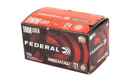 Federal American Eagle, 9MM, 124 Grain, Full Metal Jacket, 100 Round Box AE9AP100