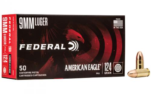 Federal American Eagle, 9MM, 124 Grain, Full Metal Jacket, 50 Round Box AE9AP