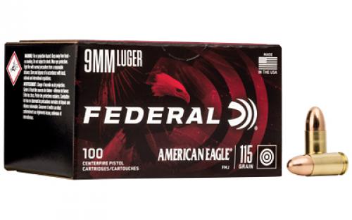 Federal American Eagle Ammunition, 9mm, 115 Grain, Full Metal Jacket Value Pack, 100 Round Box AE9DP100