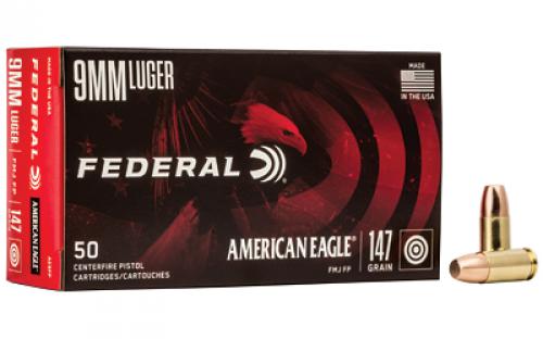 Federal American Eagle, 9MM, 147 Grain, Full Metal Jacket, 50 Round Box AE9FP