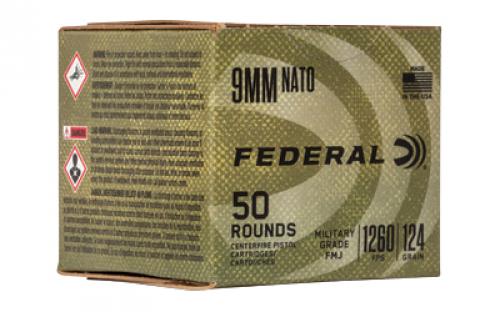 Federal Military Grade, 9MM, 124 Grain, Full Metal Jacket, NATO Spec, 50 Round Box C9N882