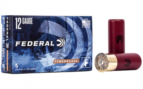 Federal PowerShok, 12 Gauge, 2.75, 00 Buck, Max Dram, Buckshot, 9 Pellets,5 Round Box F12700