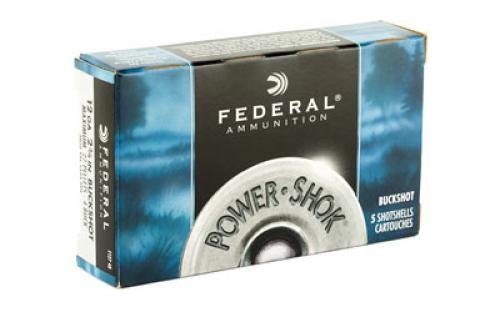 Federal PowerShok, 12 Gauge, 2.75", 4 Buck, Max Dram, Buckshot, 27 Pellets,5 Round Box F1274B