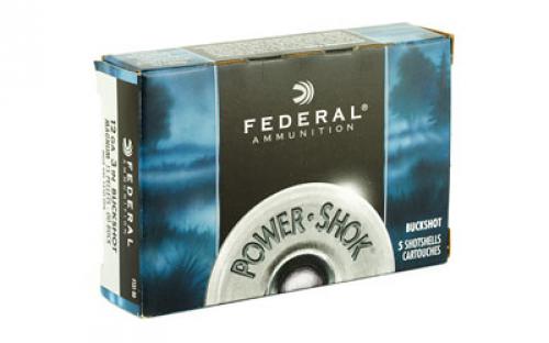 Federal PowerShok, 12 Gauge, 3", 00 Buck, Mag Dram, Buckshot, 15 Pellets,5 Round Box F13100