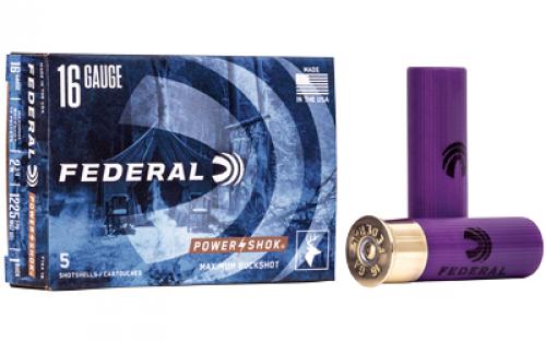 Federal PowerShok, 16 Gauge, 2.75, 1 Buck, Max Dram, Buckshot, 12 Pellets,5 Round Box F1641B