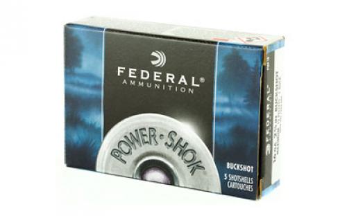 Federal PowerShok, 16 Gauge, 2.75", 1 Buck, Max Dram, Buckshot, 12 Pellets,5 Round Box F1641B