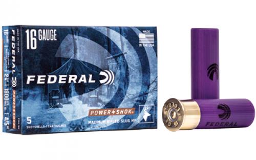 Federal PowerShok, 16 Gauge, 2.75, Max Dram, .80oz, Rifled Slug, Hollow Point,5 Round Box F164RS