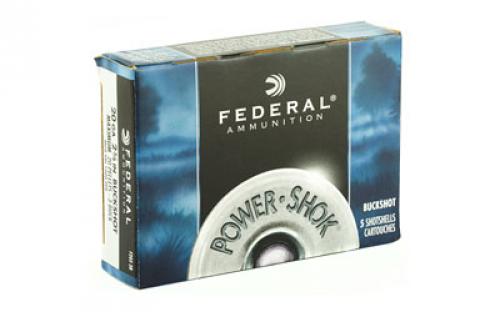 Federal PowerShok, 20 Gauge, 2.75", 3 Buck, Max Dram, Buckshot, 20 Pellets,5 Round Box F2033B