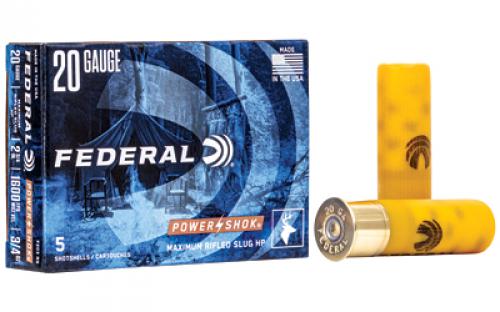 Federal PowerShok, 20 Gauge, 2.75, .75oz., Rifled Hollow Point Slug, 5 Round Box F203RS