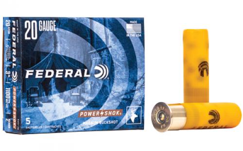 Federal PowerShok, 20 Gauge, 3, #2 Buck, 18 Pellets, 5 Round Box F2072B