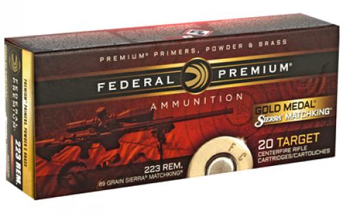 Federal Gold Medal Match, 223 Remington, 69 Grain, Boat Tail Hollow Point, 20 Round Box GM223M