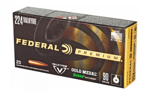 Federal Gold Medal, 224 Valkyrie, 90 Grain, Boat tail Hollow Point, 20 Round Box GM224VLK1